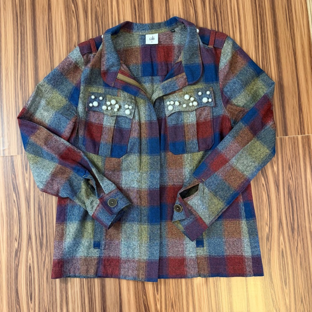 Cabi 3555 Collage Plaid Zip Front Jacket‎ Sz M Grandmacore Cabincore Rustic